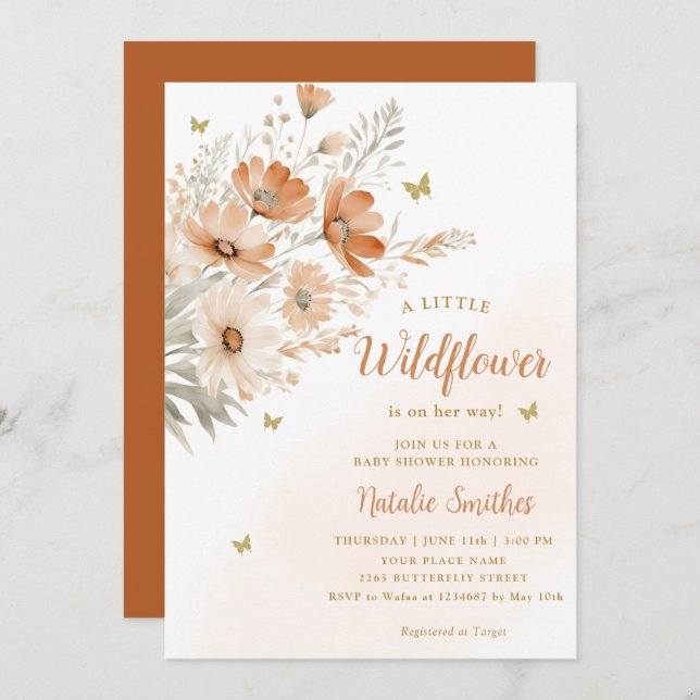 Modern A Little Wildflower Boho Girl Baby Shower Invitation (Front/Back)