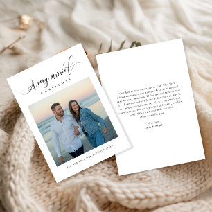 Modern A Very Married Christmas Script Beach Photo Holiday Card