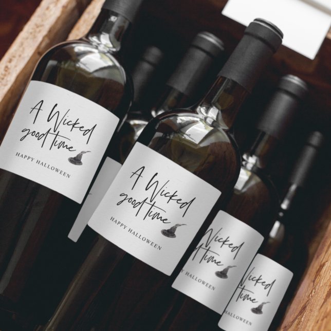 Modern A Wicked Good Time Quote | Happy Halloween Wine Label (Creator Uploaded)