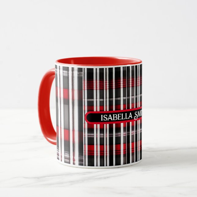 Modern Absrtact Red Black Plaid Collection Mug (Front Left)