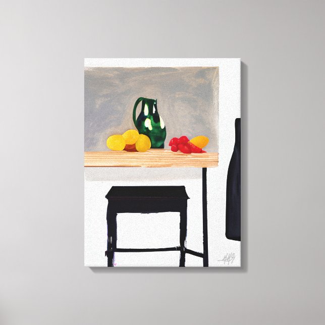 Modern Abstact Table and Stool with Still Life Canvas Print (Front)