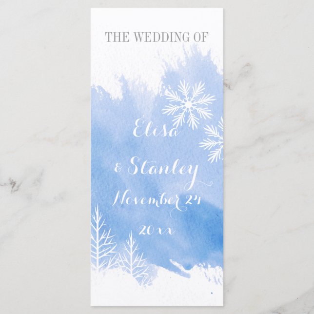 Modern abstrac watercolor blue wedding program programme (Front)