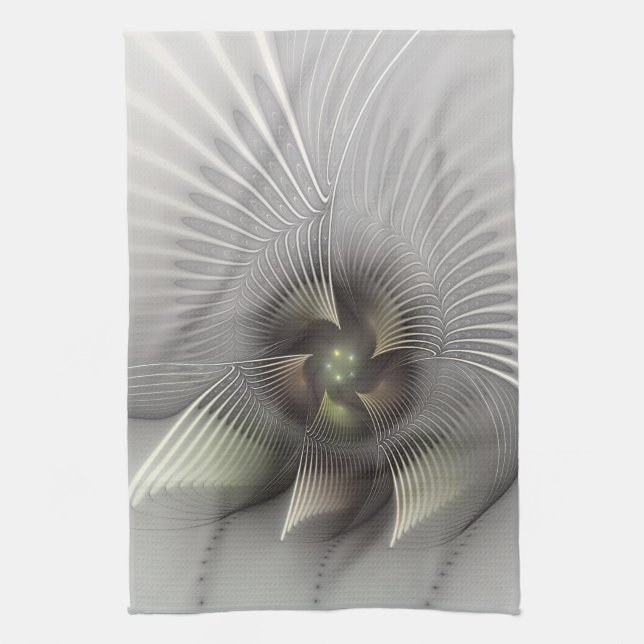 Modern Abstract 3D Shape Fractal Art Tea Towel (Vertical)