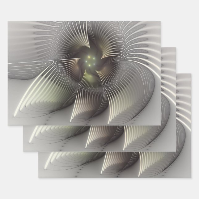Modern Abstract 3D Shape Fractal Art Wrapping Paper Sheet (Set)