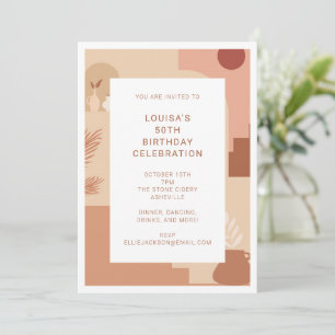 Modern Abstract 50th Birthday Earthy Geometric  Invitation