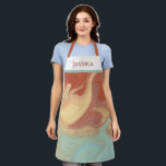 Modern Abstract Alcohol Ink Aqua & Gold Monogram Apron<br><div class="desc">This modern design features a modern abstract swirl of aqua,  burnt orange,  gold and clay alcohol inks. Personalise it with a name. Wear it for cooking or for crafting. Makes a great birthday or Mother's Day gift. Created by Simply Farmhouse Press.</div>