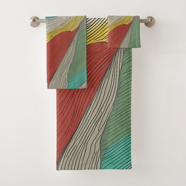 Modern, abstract and dynamic colour lines bath towel set (Insitu)