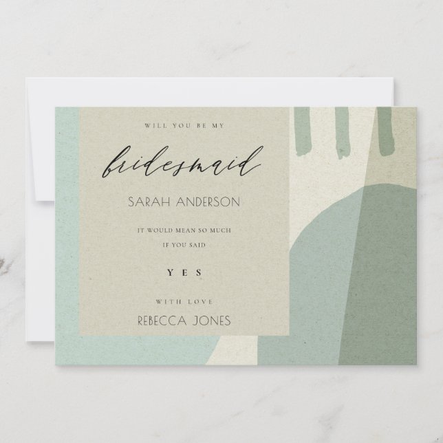 MODERN ABSTRACT AQUA ARTISTIC BE MY BRIDESMAID INVITATION (Front)