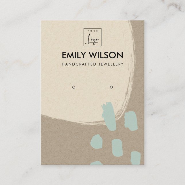 MODERN ABSTRACT AQUA BLUE KRAFT EARRING DISPLAY B BUSINESS CARD (Front)