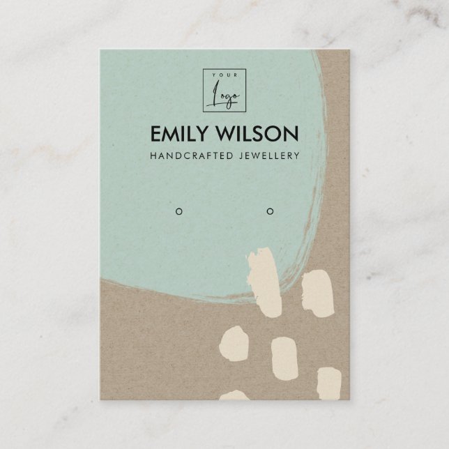 MODERN ABSTRACT AQUA BLUE KRAFT EARRING DISPLAY BUSINESS CARD (Front)