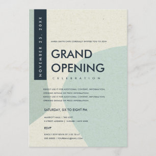 MODERN ABSTRACT ART AQUA BLUE GRAND OPENING EVENT INVITATION