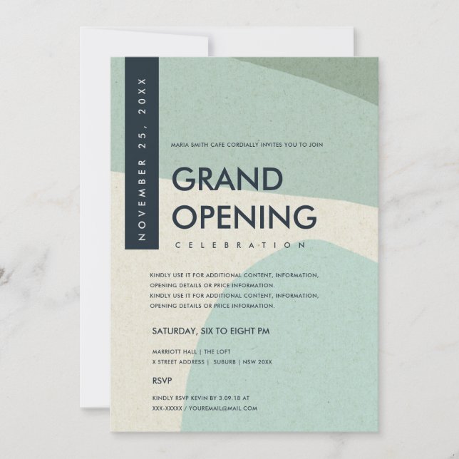MODERN ABSTRACT ART AQUA BLUE GRAND OPENING EVENT INVITATION (Front)
