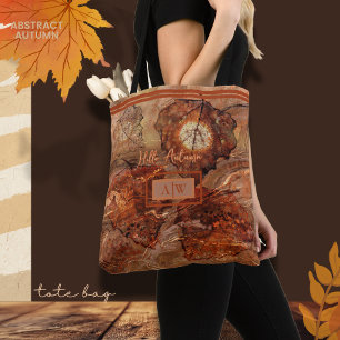 Modern Abstract Art Autumn Rustic Brown Monogram Tote Bag