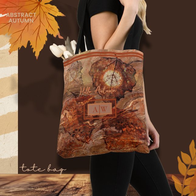 Modern Abstract Art Autumn Rustic Brown Monogram Tote Bag (Modern Abstract Art Autumn Rustic Brown Monogram Tote Bag)