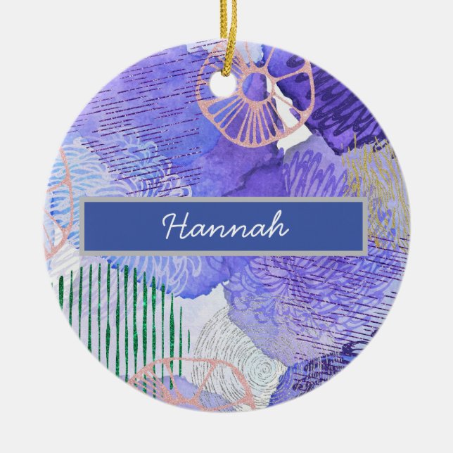 Modern abstract art blue and purple ceramic tree decoration (Front)