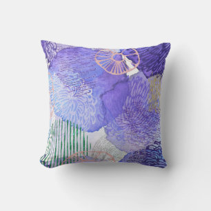 Modern abstract art blue and purple cushion