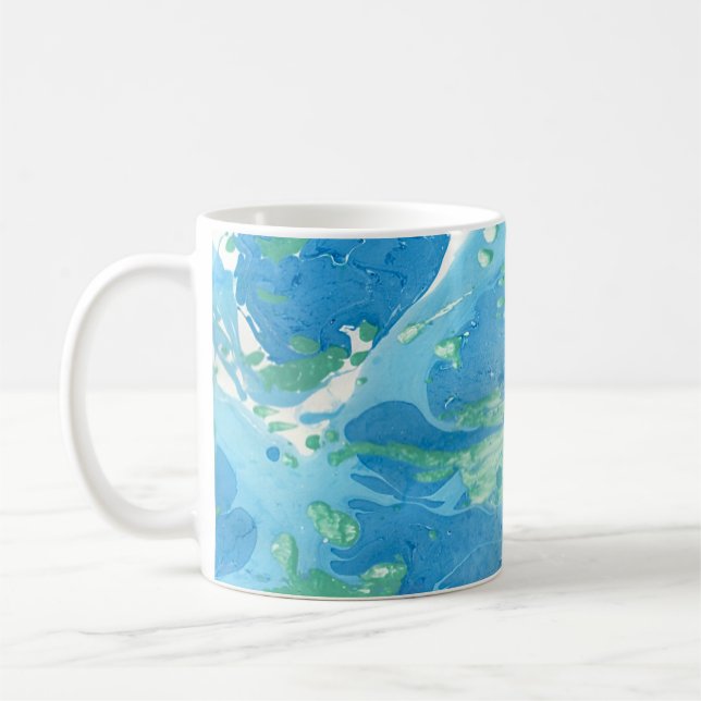 Modern Abstract Art Blue Green Template Elegant Coffee Mug (Left)
