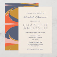 Modern Abstract Art Blue Red Gold Bridal Shower