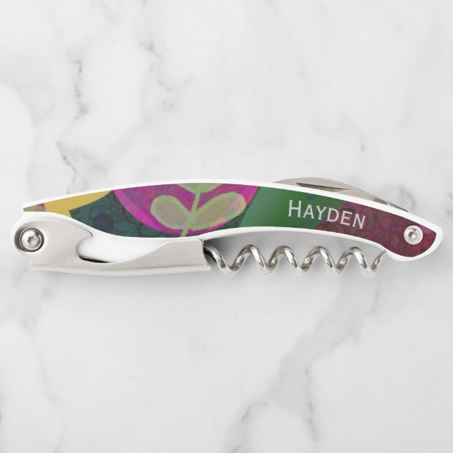 Modern Abstract Art Botanical Personalised Corkscrew (Front)