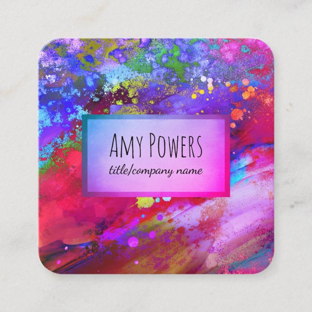modern abstract art  colourful bright double sided square business card (Front)