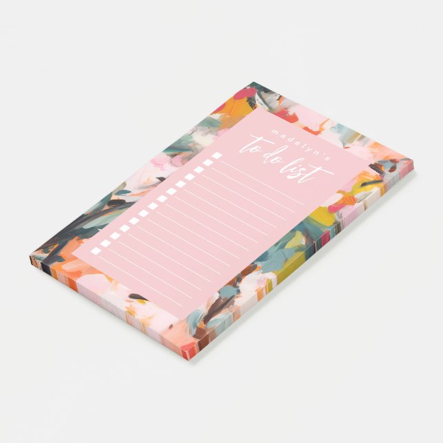 Modern Abstract Art Floral To Do List Personalised Post-it Notes (Angled)
