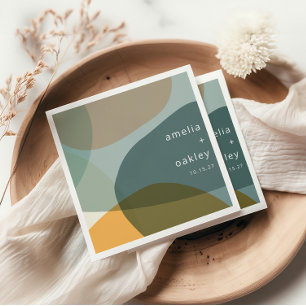 Modern Abstract Art Green Sage Teal Custom Wedding Napkin
