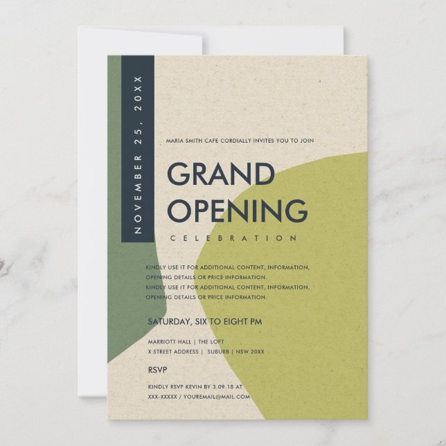 MODERN ABSTRACT ART LIME GREEN GRAND OPENING EVENT INVITATION (Front)