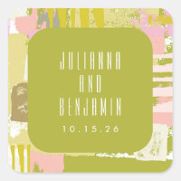 Modern Abstract Art Lime Green Pink Wedding Custom