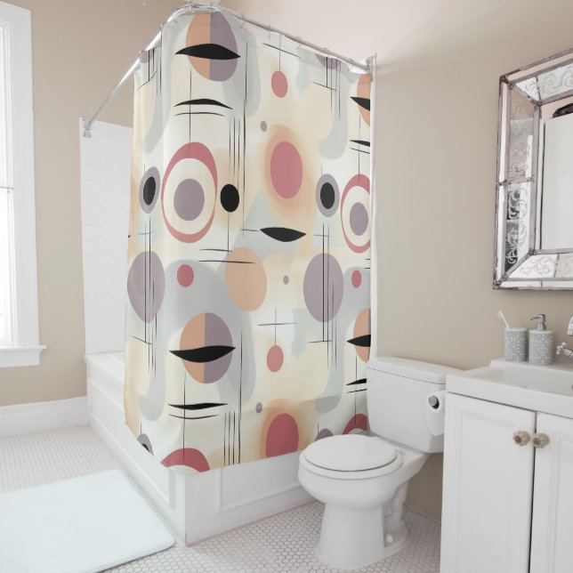 Modern abstract art mid century shower curtain (In Situ)