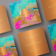 Modern abstract art painting copper gold monogram