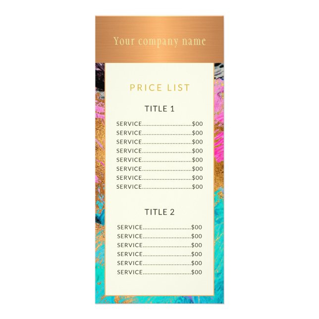 Modern abstract art painting copper gold pricelist rack card (Front)