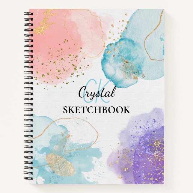 Modern Abstract Art Pastel Monogram Sketchbook Notebook (Front)