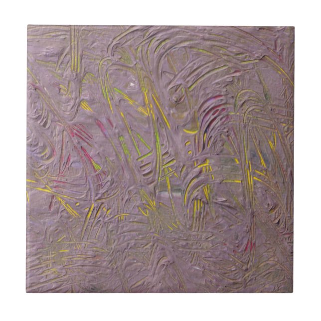 Modern Abstract Art Pink Yellow Green Trendy Tile (Front)