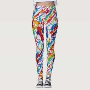 Modern Abstract Art Rainbow Colour Paint Splatters Leggings