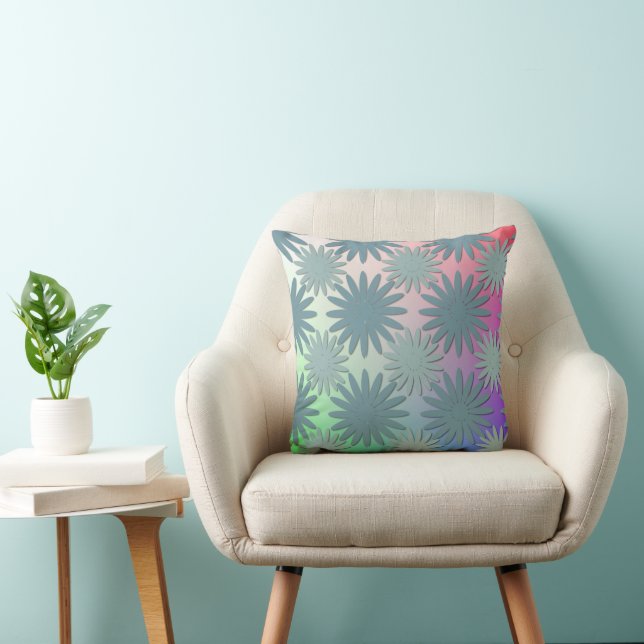 Modern Abstract Art Rainbow Green Floral Pattern Cushion (Chair)