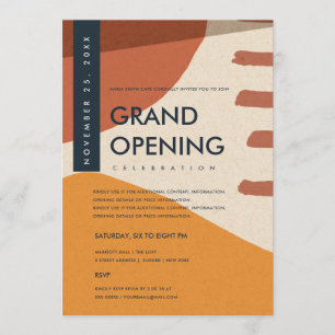 MODERN ABSTRACT ART RUST ORANGE GRAND OPENING INVITATION