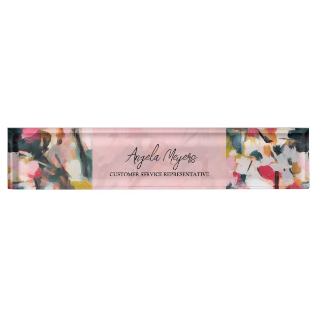 Modern Abstract Art Watercolor Floral Personalized Nameplate (Front)