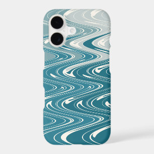 Modern Abstract Art Waves Design in Blue Ombre