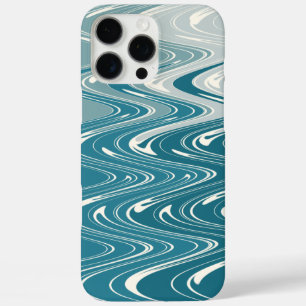 Modern Abstract Art Waves Design in Blue Ombre iPhone 16 Pro Max Case