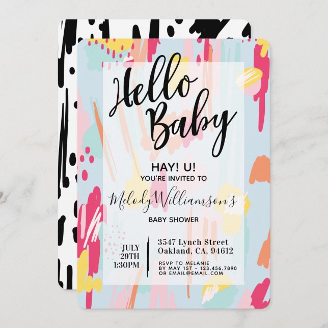 Modern Abstract & Artistic Baby Shower Invitation (Front/Back)