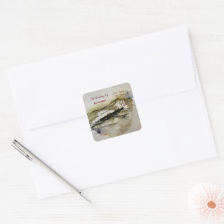 Modern Abstract Autumn watercolour wedding Square Sticker