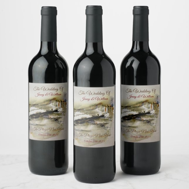 Modern Abstract Autumn watercolour  Wedding Wine Label (Bottles)