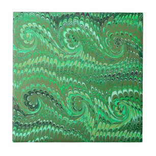 Modern Abstract Avocado Green Marbled Swirls Tile