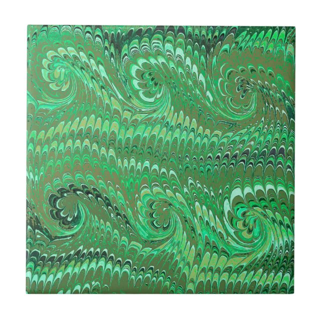Modern Abstract Avocado Green Marbled Swirls Tile (Front)