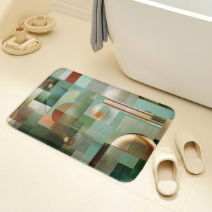 Modern Abstract Bauhaus Green Gold Pattern Bath Mat