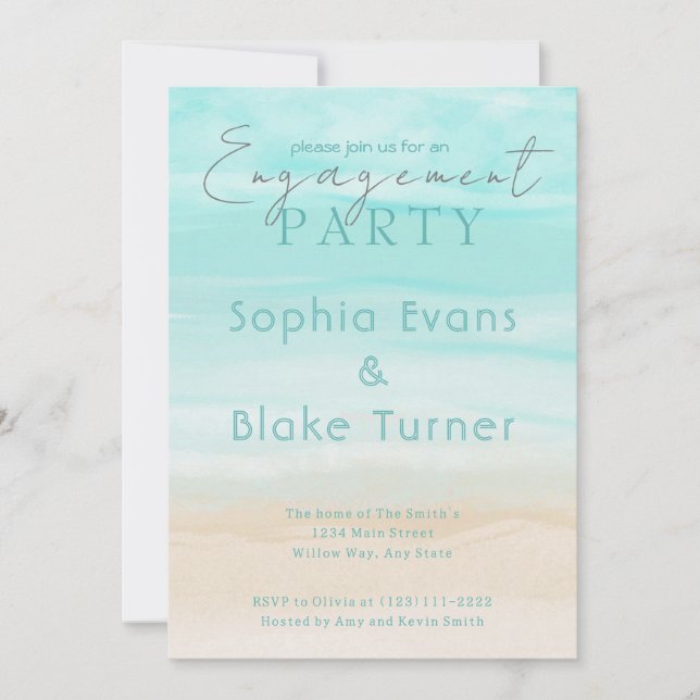 Modern Abstract Beach Wedding Engagement Party Invitation (Front)