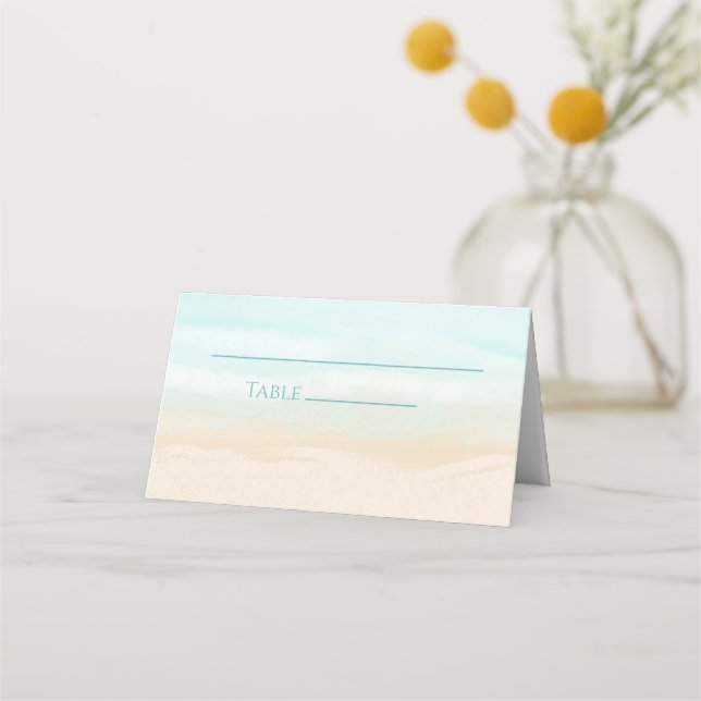 Modern Abstract Beach Wedding Folded Place Card (Front)