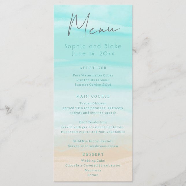 Modern Abstract Beach Wedding Menu (Front)