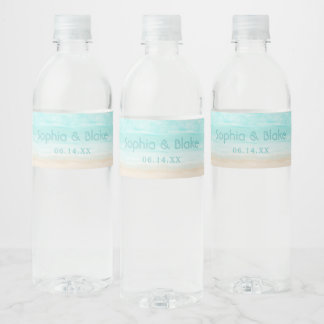 Modern Abstract Beach Wedding Water Bottle Label