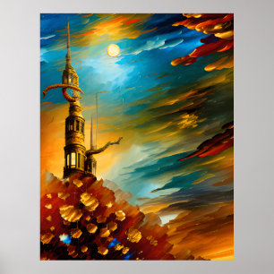 Modern Abstract beautiful red teal gold Poster